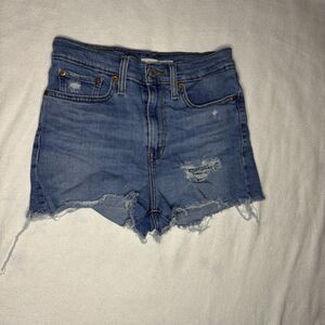 Levis Womens High Rise Distressed Frayed Denim Jean Shorts W27 Light Wash  Blue